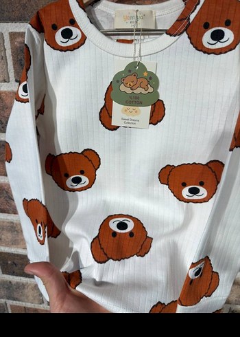 Çocuklar İçin Baskılı Kahverengi Pijama Takımları - Görsel 2