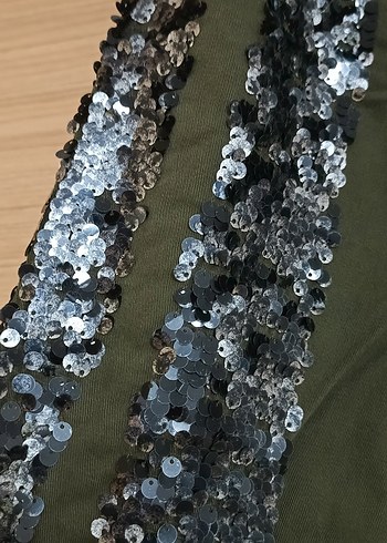 Payet İşlemeli Kapüşonlu Uzun Yeşil Kadın Kaban (büyük beden m) - Görsel 3