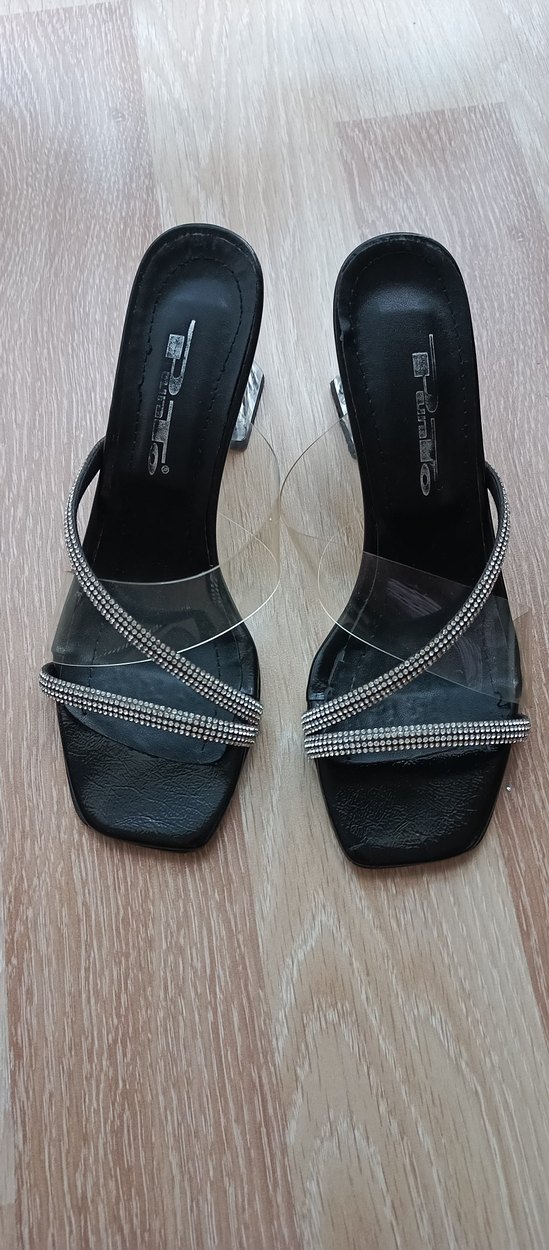 Taşlı Siyah Yılan Desenli Stiletto Terlik - Görsel 2