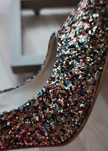 Renkli Simli Stiletto Topuklu Kadın Abiye Ayakkabı - Görsel 2