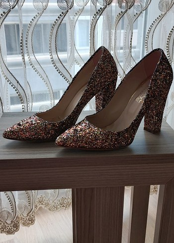 Renkli Simli Stiletto Topuklu Kadın Abiye Ayakkabı - Görsel 6