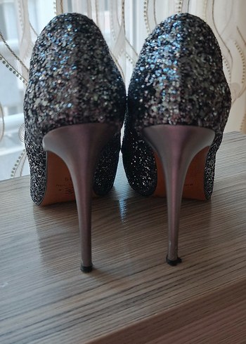 Gri Simli Yılan Desenli Stiletto - Görsel 4