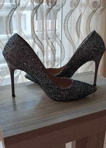 Gri Simli Yılan Desenli Stiletto - Görsel 2