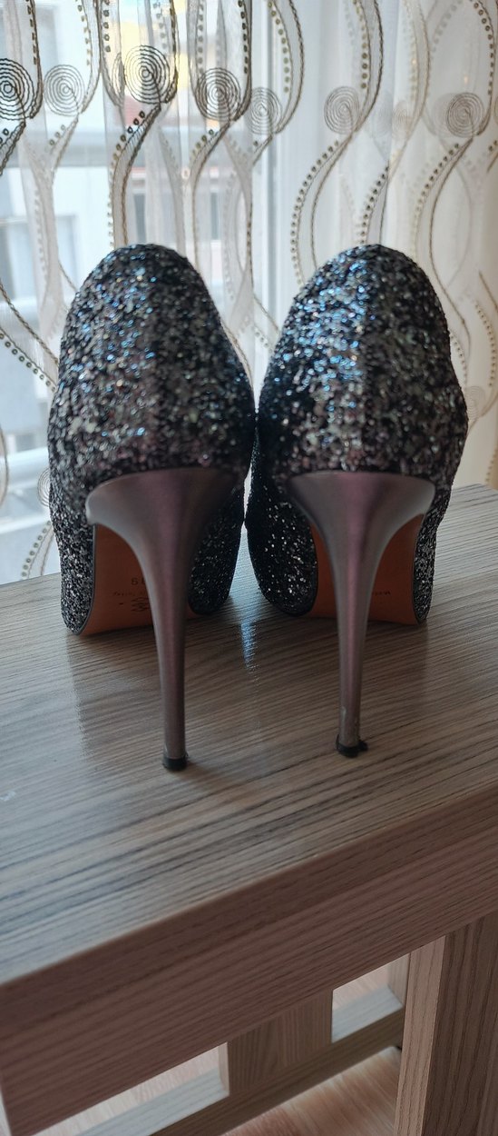 Gri Simli Yılan Desenli Stiletto - Görsel 4