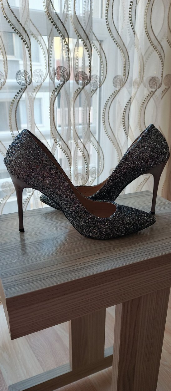 Gri Simli Yılan Desenli Stiletto - Görsel 2