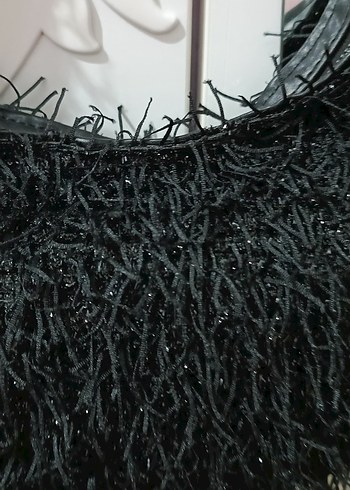 Siyah Püsküllü Simli Gotik Örgü Kadın Çanta - Görsel 4