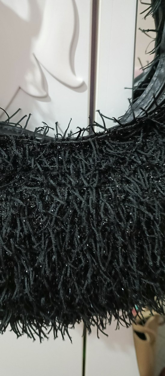 Siyah Püsküllü Simli Gotik Örgü Kadın Çanta - Görsel 4