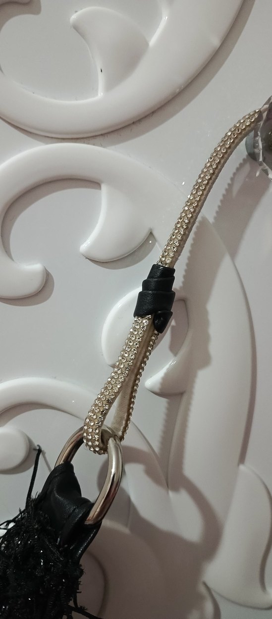 Siyah Püsküllü Simli Gotik Örgü Kadın Çanta - Görsel 3