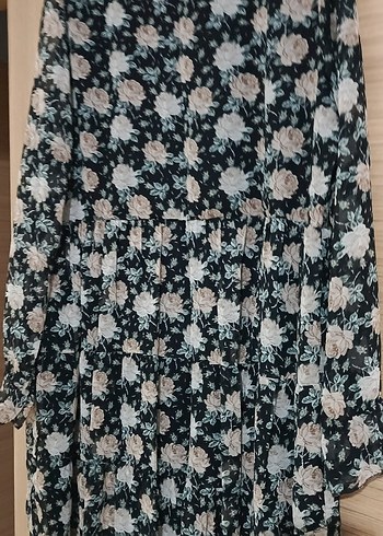 Uzun Kollu Düğmeli Çiçek Desenli Elbise - Görsel 7