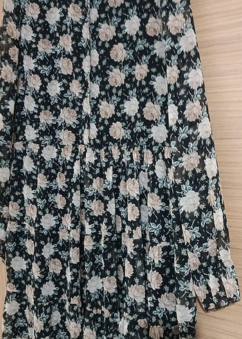 Uzun Kollu Düğmeli Çiçek Desenli Elbise - Görsel 6