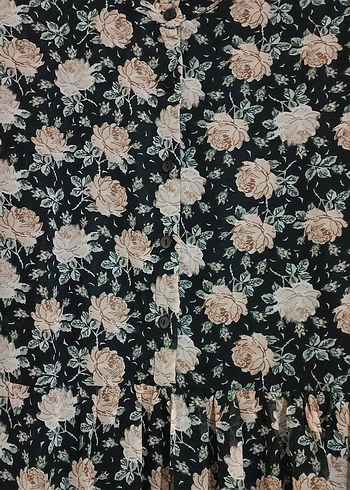 Uzun Kollu Düğmeli Çiçek Desenli Elbise - Görsel 2