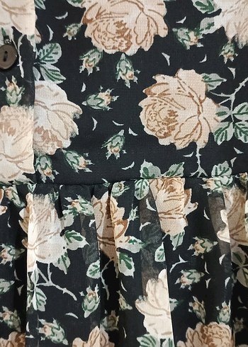 Uzun Kollu Düğmeli Çiçek Desenli Elbise - Görsel 4