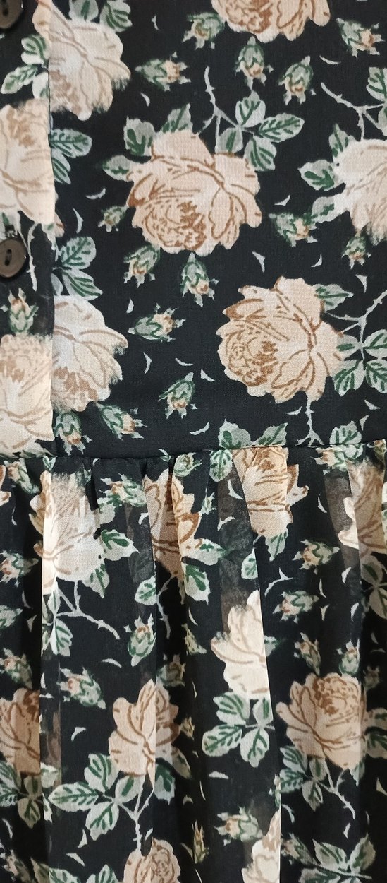 Uzun Kollu  Düğmeli Çiçek Desenli Elbise - Görsel 4