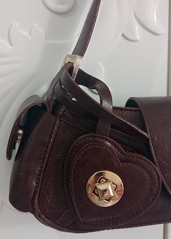 Koyu Bordo  Deri Tokalı Kadın Çanta - Görsel 2