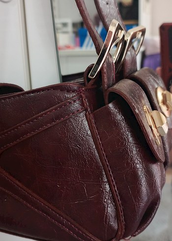 Koyu Bordo  Deri Tokalı Kadın Çanta - Görsel 5