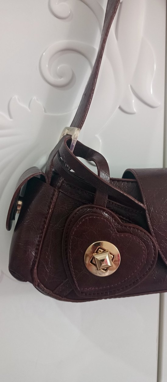 Koyu Bordo  Deri Tokalı Kadın Çanta - Görsel 2