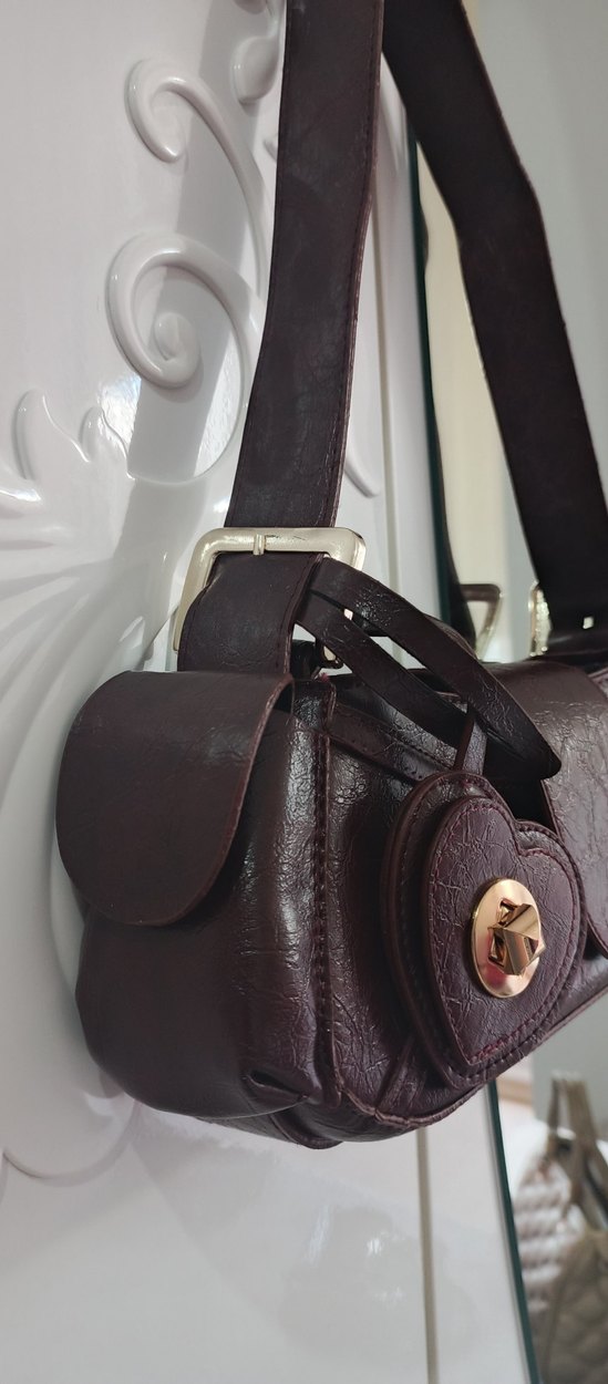 Koyu Bordo  Deri Tokalı Kadın Çanta - Görsel 4