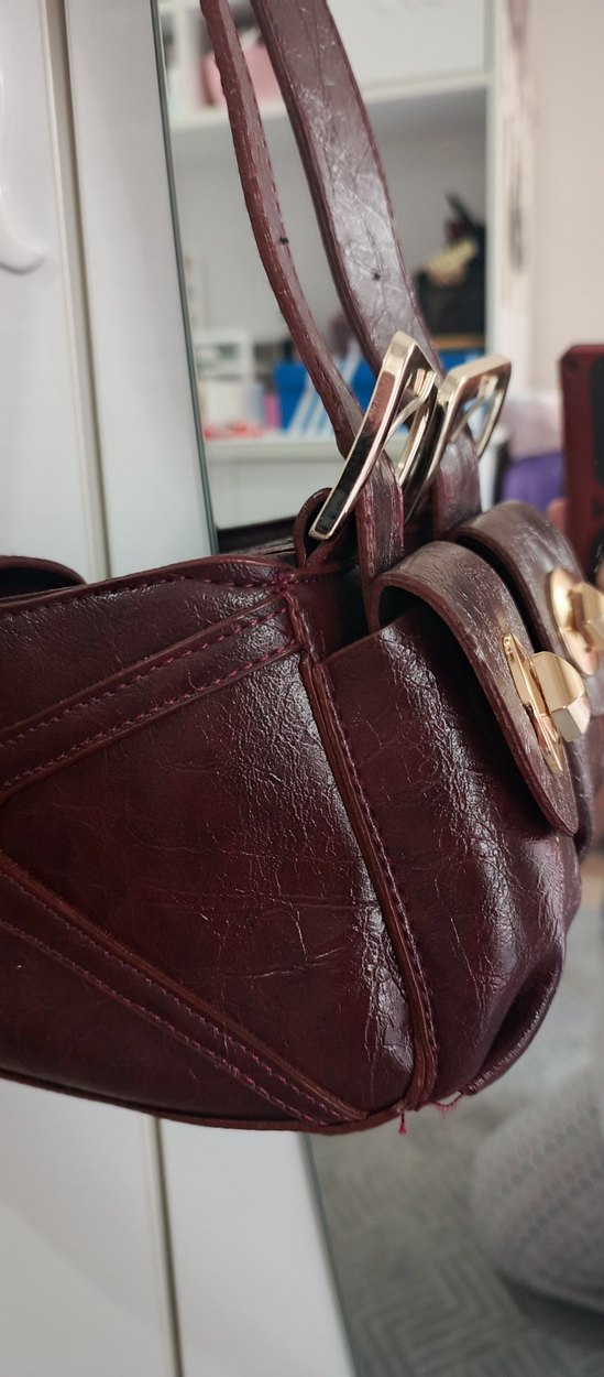 Koyu Bordo  Deri Tokalı Kadın Çanta - Görsel 5