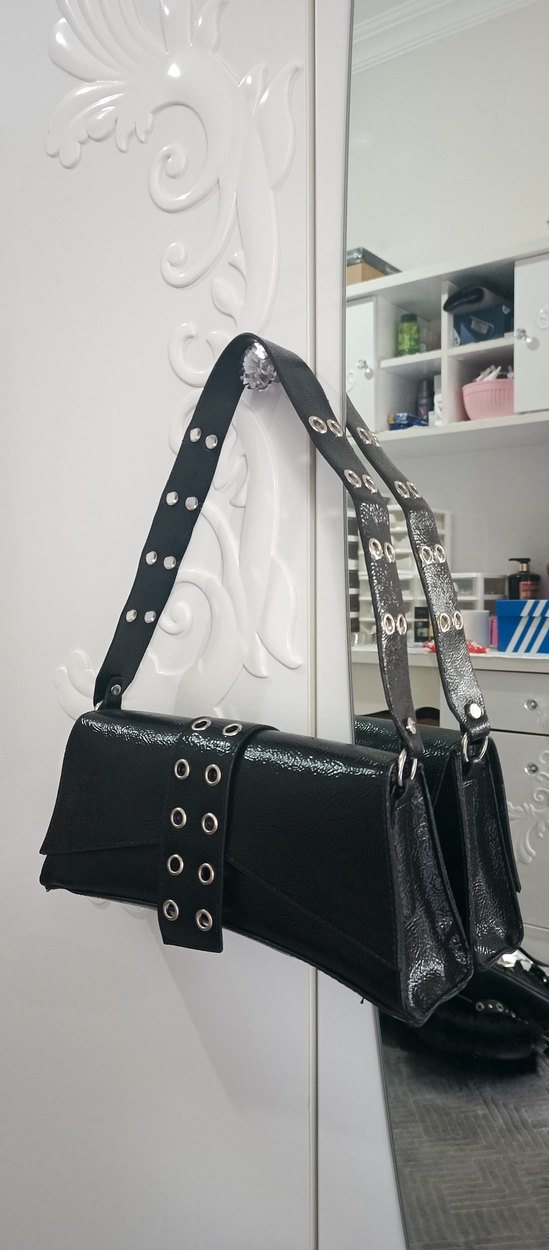 Siyah Deri  Tokalı Kadın Çanta - Görsel 5