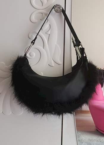 Siyah Kürklü Gotik Kadın Çanta - Görsel 7