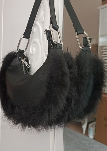 Siyah Kürklü Gotik Kadın Çanta - Görsel 6