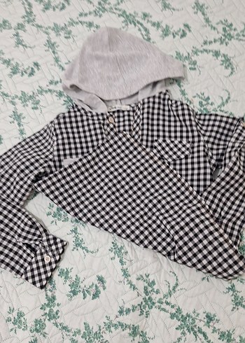 Kapüşonlu Gri Ekose Erkek Çocuk gomlek - Görsel 11