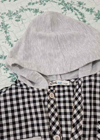 Kapüşonlu Gri Ekose Erkek Çocuk gomlek - Görsel 6