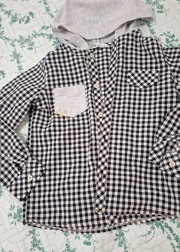 Kapüşonlu Gri Ekose Erkek Çocuk gomlek - Görsel 9