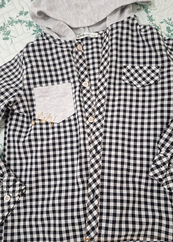 Kapüşonlu Gri Ekose Erkek Çocuk gomlek - Görsel 8