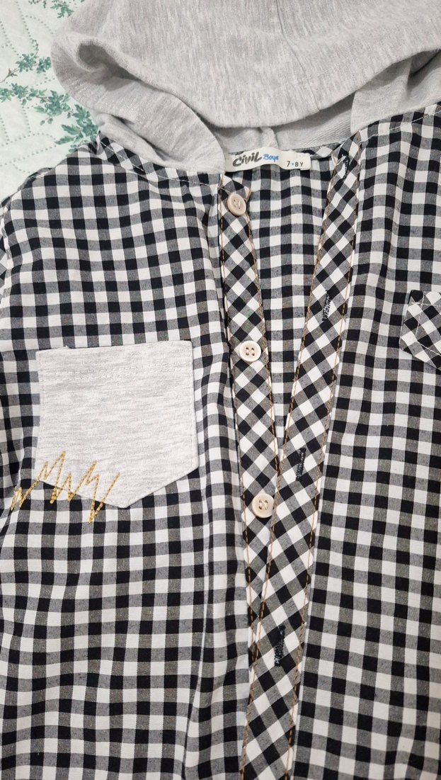 Kapüşonlu Gri Ekose Erkek Çocuk gomlek - Görsel 3