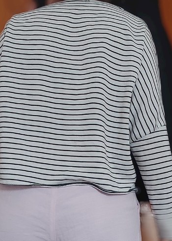 Pamuklu Gri Çizgili Salaş Hamile Tişörtü - Görsel 2