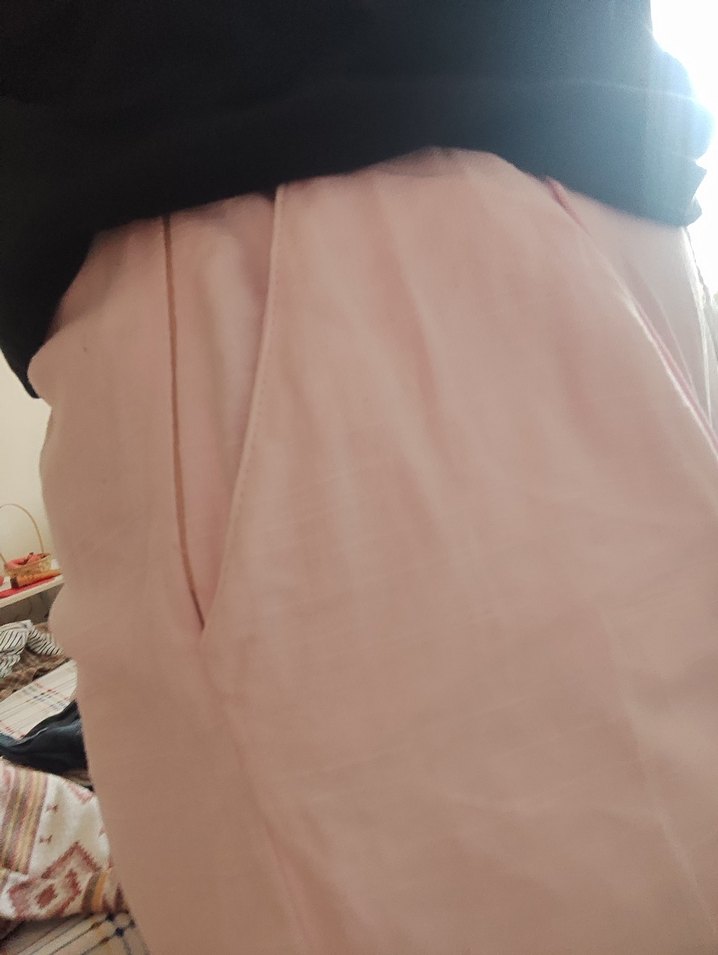 Pembe Bol Paça Kadın %100 Pamuk Pantolon - Görsel 4