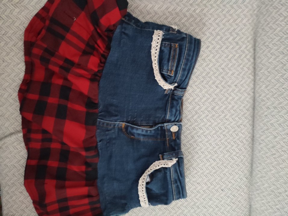 Koyu Kırmızı Ekose Detaylı Kot Mini Etek - Görsel 3