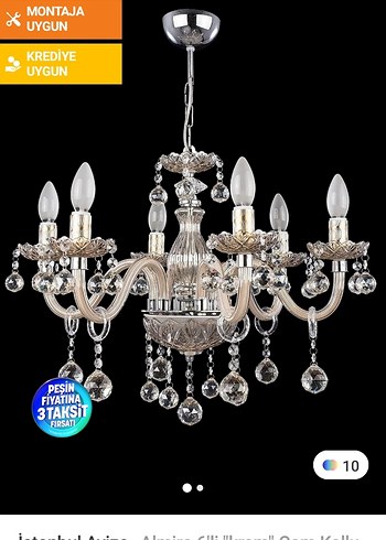 Bej Kristal Detaylı Avize