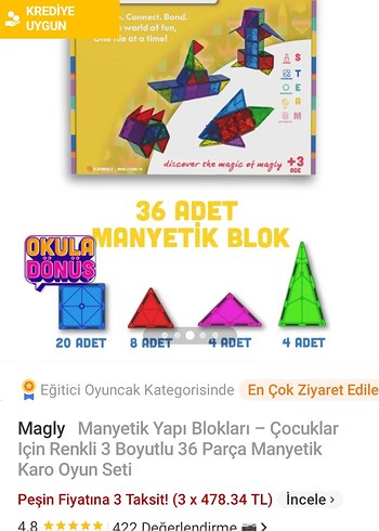 Beden Magly 36 Parça Renkli Manyetik Yapı Blokları Seti