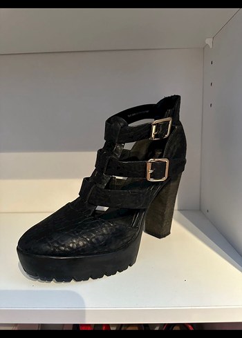 TWIST Siyah Yılan Desenli Platform Topuklu Kadın Ayakkabı - Görsel 2