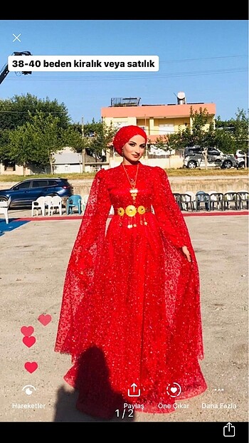 Kırmızı simli abiye
