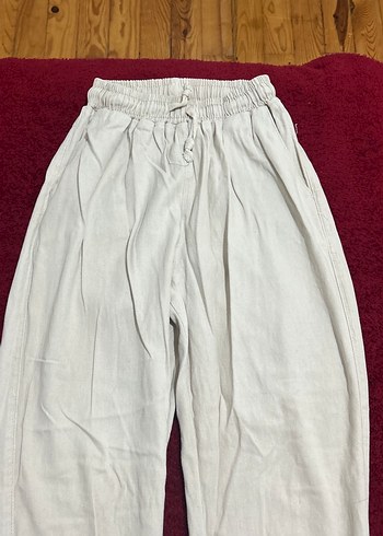 Beyaz Rahat Kesim Keten Kadın Pantolon - Görsel 2