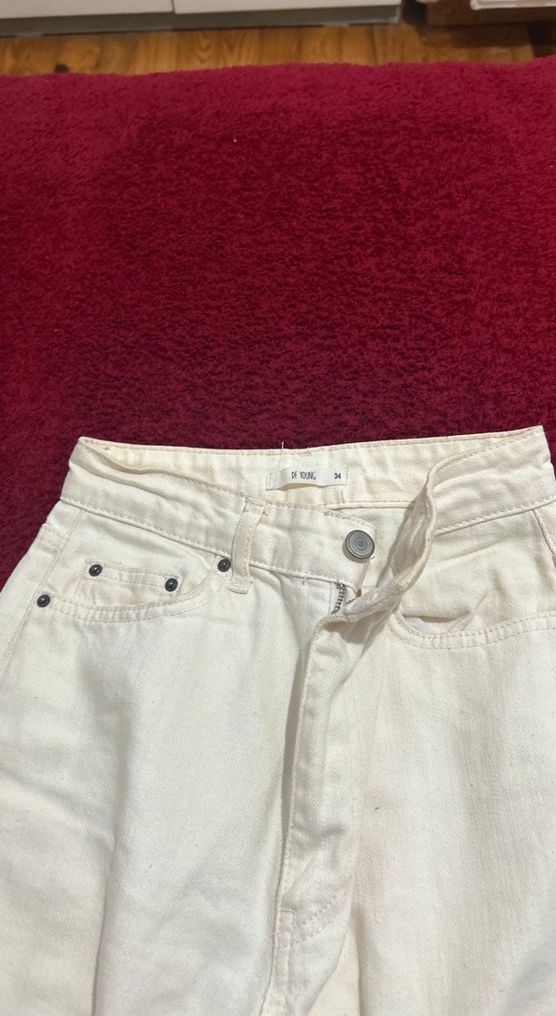 Beyaz Kadın   Bol Kesim Kot Pantolon - Görsel 2