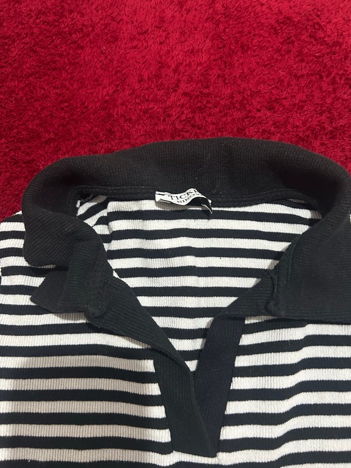 Çizgili Kadın Polo Tişört - Görsel 2