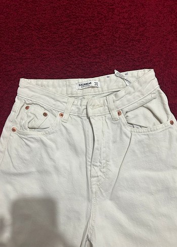 Düğmeli Beyaz Kadın Pamuklu Salaş Jean - Görsel 3