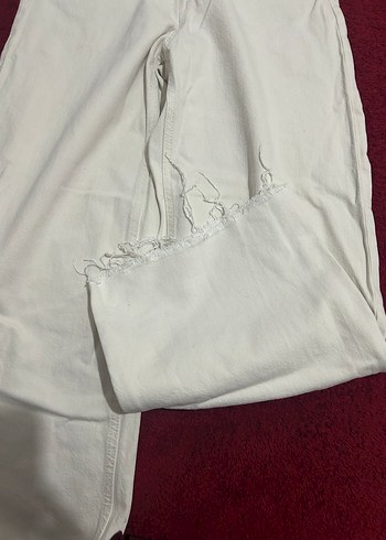 Düğmeli Beyaz Kadın Pamuklu Salaş Jean - Görsel 2