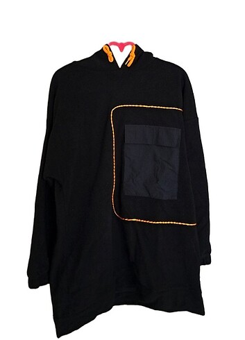 Unisex Siyah Polarlı Sweatshirt