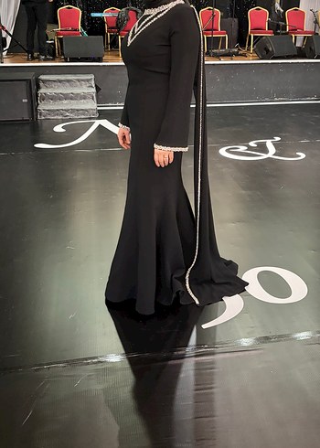 Güngör Marka Uzun Kollu Siyah Uzun Abiye Elbise - Görsel 2