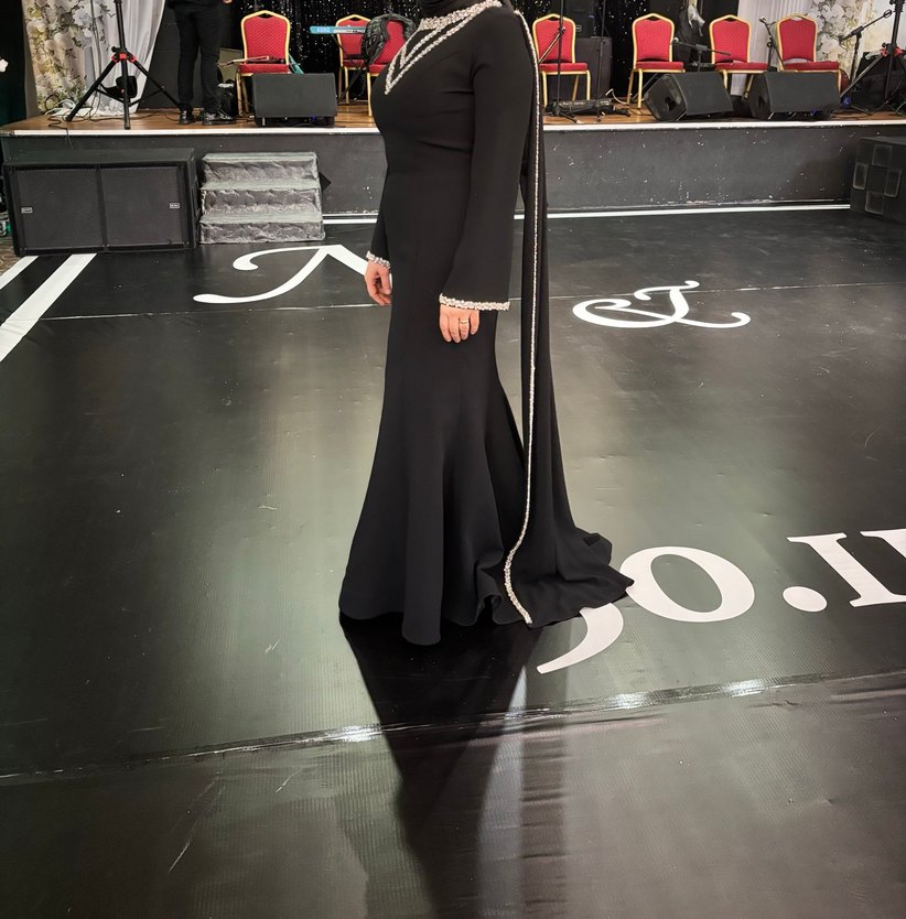 Güngör Marka Uzun Kollu Siyah Uzun Abiye Elbise - Görsel 2