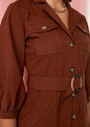 Kahverengi Süet Midi Elbise - Görsel 2