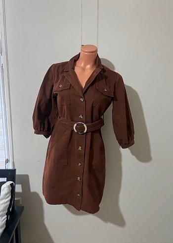 Kahverengi Süet Midi Elbise - Görsel 4