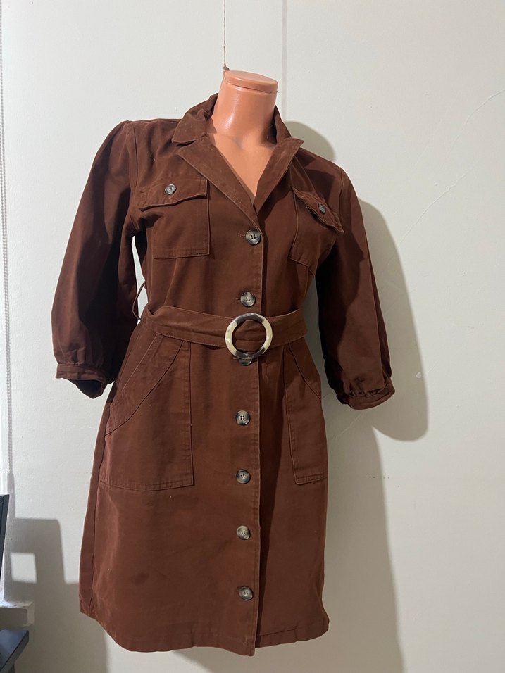 Kahverengi Süet Midi Elbise - Görsel 5