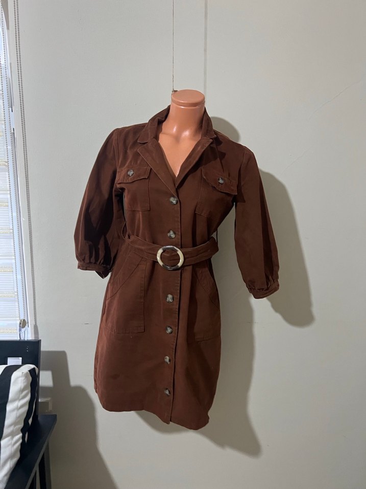 Kahverengi Süet Midi Elbise - Görsel 4