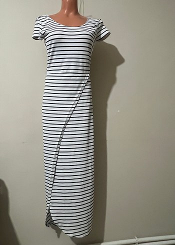 Çizgili Drapeli Uzun Kadın Elbise - Görsel 4